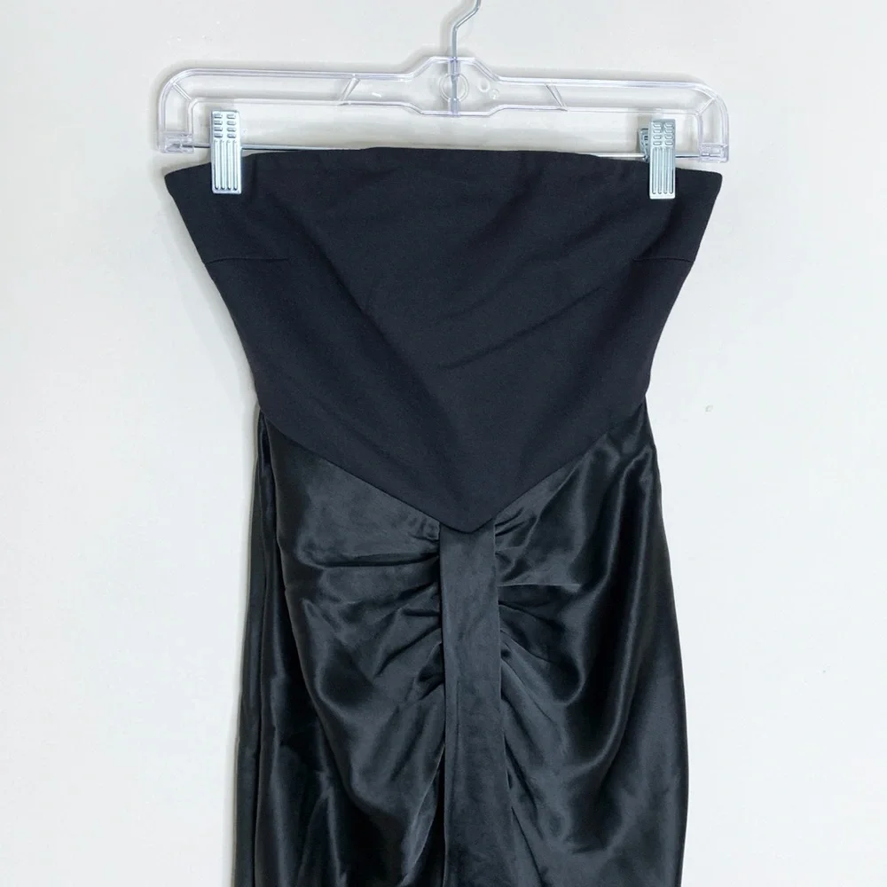 STAUD Wayfaring Maxi Dress (Sz 0) Strapless Ruched Ponte Satin Gown Black - Picture 5 of 16